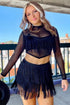 Western Style Letter Print Tiered Fringe Mini Skirt