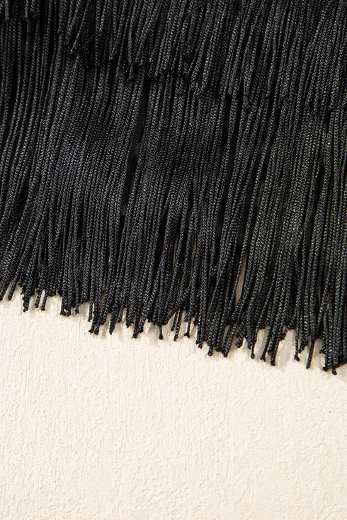 Western Style Letter Print Tiered Fringe Mini Skirt