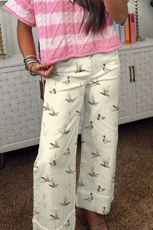 Western Style Mallard Printed Cuffed Hem Jeans