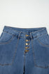 Western Style Multi Button High Waist Wide Leg Denim Jeans
