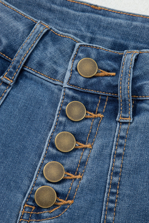 Western Style Multi Button High Waist Wide Leg Denim Jeans