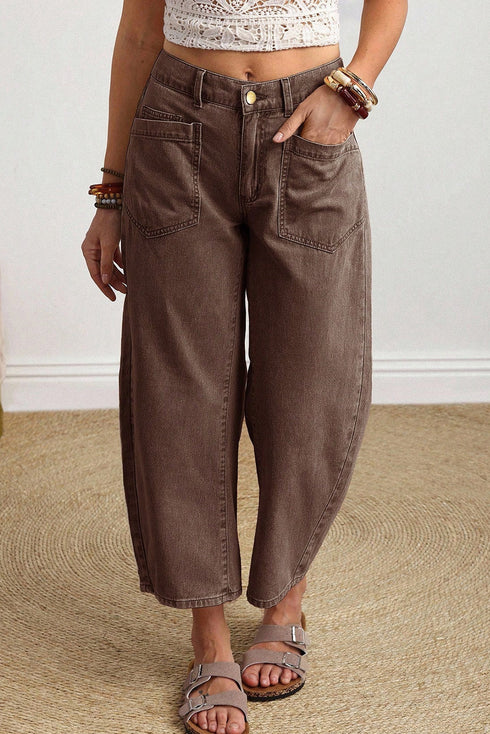 Western Style Patch Pocket Ankle Length Barrel Jeans