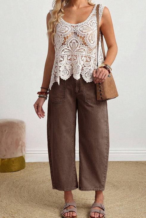 Western Style Patch Pocket Ankle Length Barrel Jeans