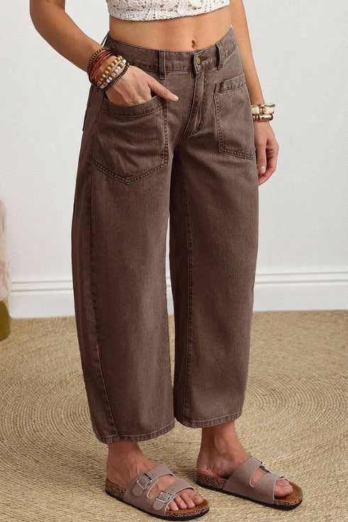 Western Style Patch Pocket Ankle Length Barrel Jeans