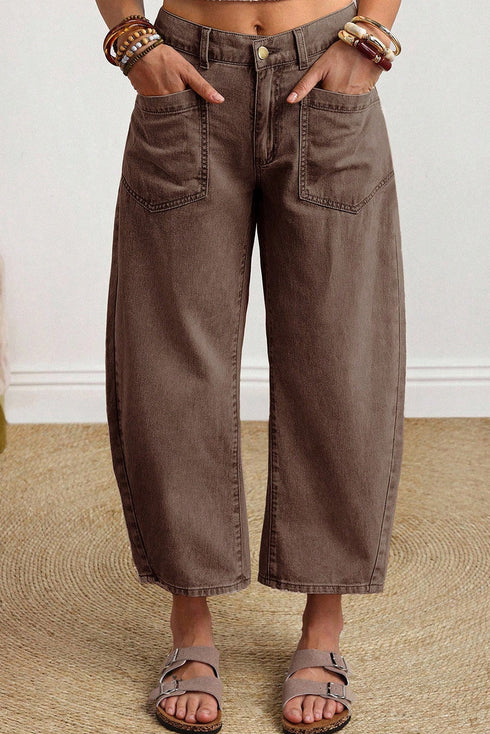 Western Style Patch Pocket Ankle Length Barrel Jeans