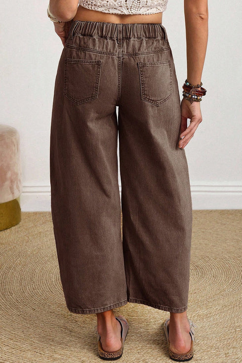 Western Style Patch Pocket Ankle Length Barrel Jeans