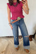 Western Style Plaid Shirred Ruffle Trim Tank Top