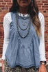 Western Style Pleated Patchwork Denim Tank Top