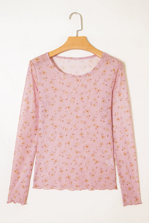 Western Style Sheer Floral Mesh Button Front Shirt