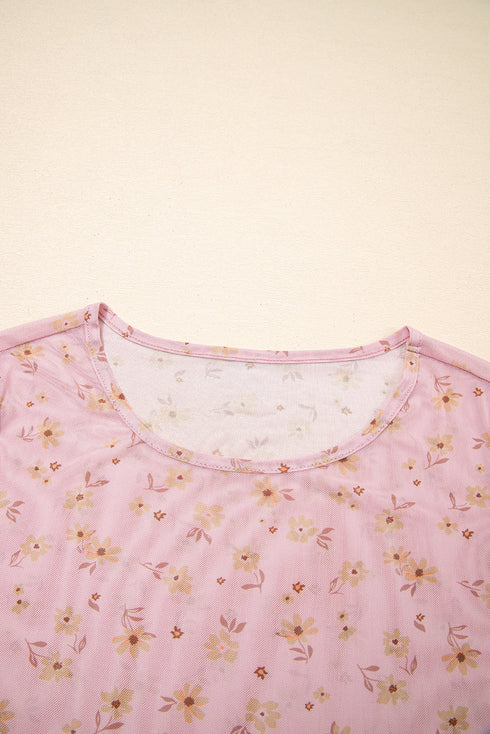Western Style Sheer Floral Mesh Button Front Shirt