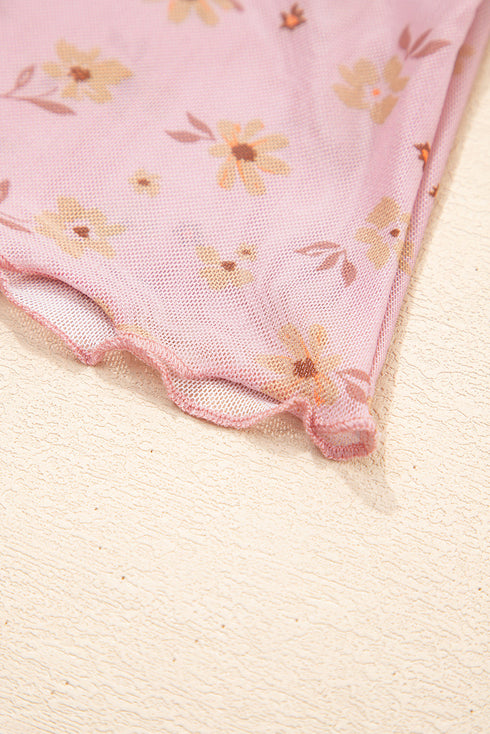 Western Style Sheer Floral Mesh Button Front Shirt