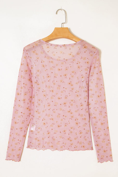 Western Style Sheer Floral Mesh Button Front Shirt