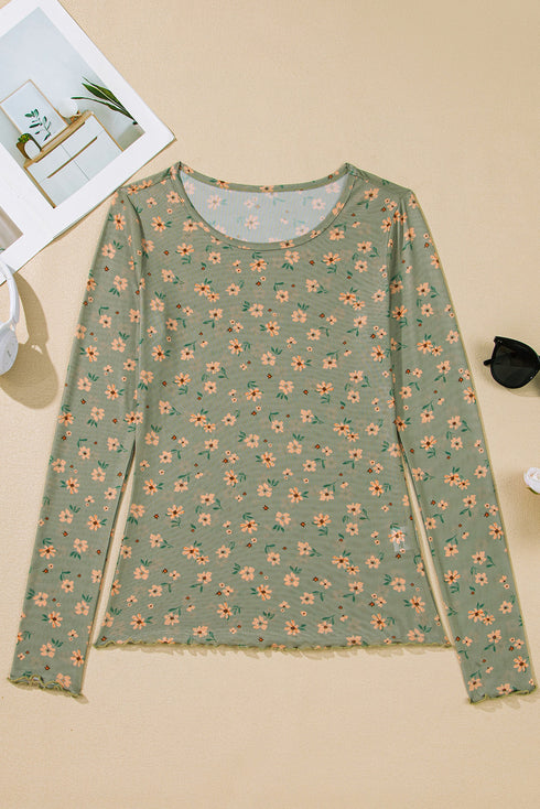 Western Style Sheer Floral Mesh Button Front Shirt