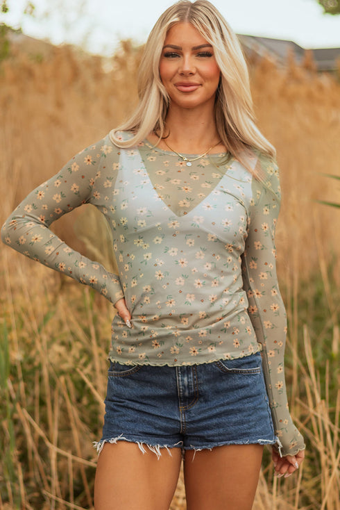 Western Style Sheer Floral Mesh Button Front Shirt