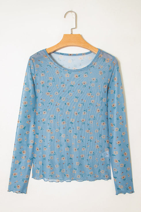 Western Style Sheer Floral Mesh Button Front Shirt