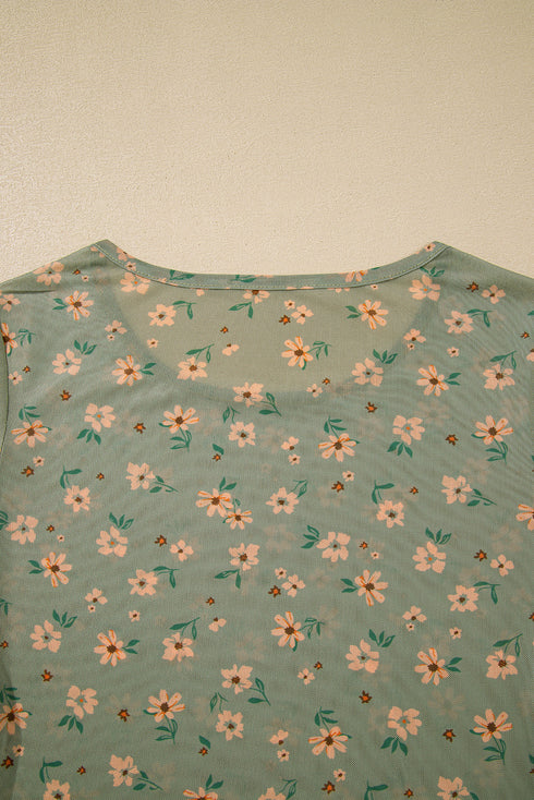 Western Style Sheer Floral Mesh Button Front Shirt