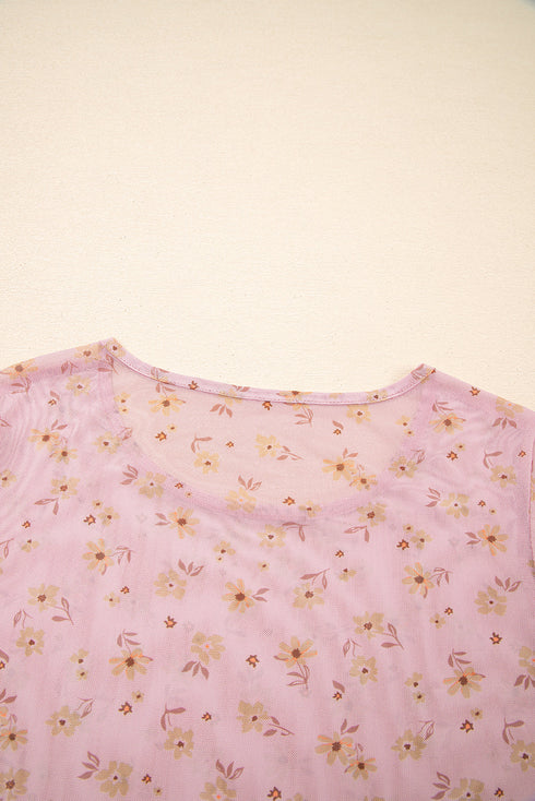 Western Style Sheer Floral Mesh Button Front Shirt