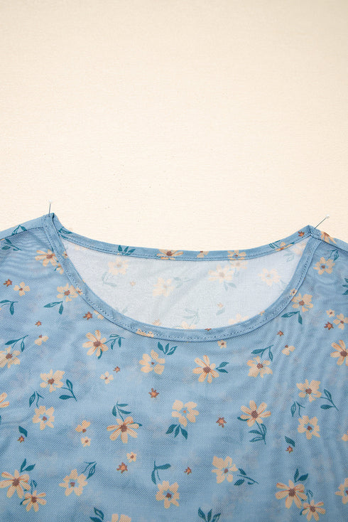 Western Style Sheer Floral Mesh Button Front Shirt