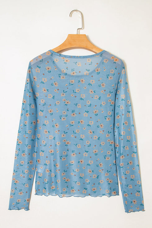 Western Style Sheer Floral Mesh Button Front Shirt