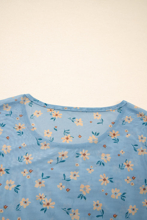 Western Style Sheer Floral Mesh Button Front Shirt