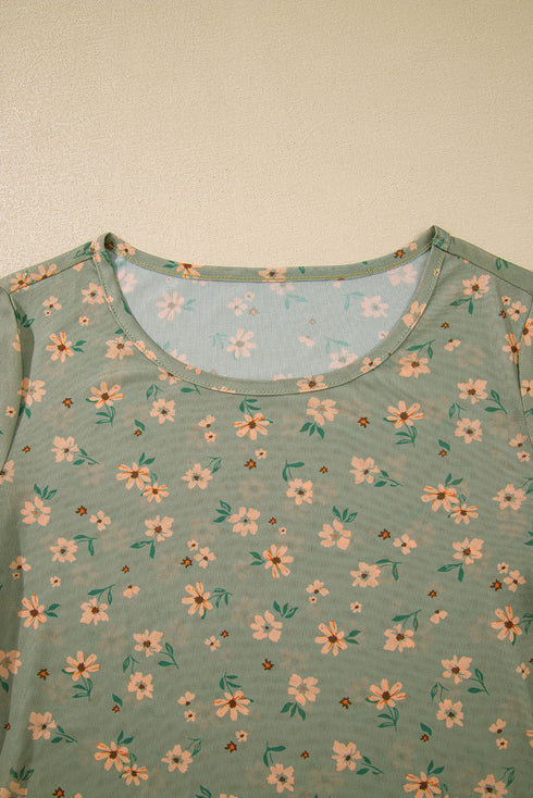 Western Style Sheer Floral Mesh Button Front Shirt