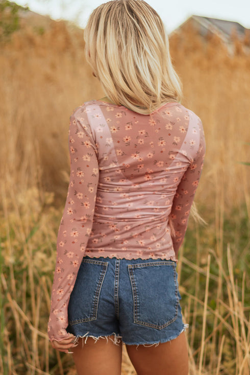 Western Style Sheer Floral Mesh Button Front Shirt