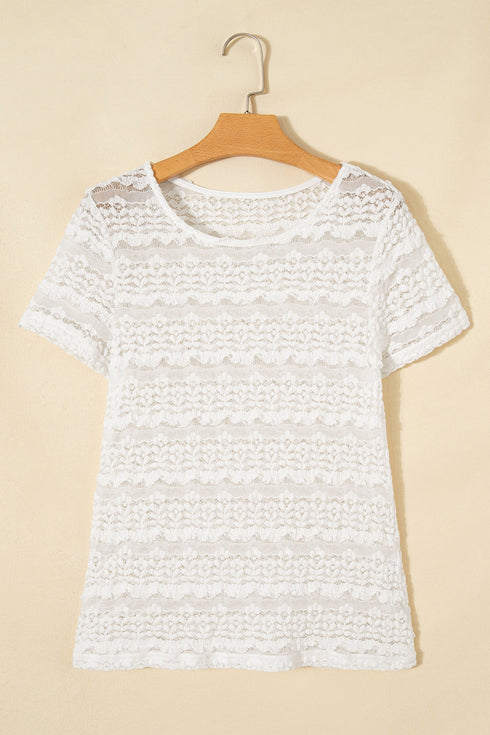 Western Style Sheer Lace Short Sleeve Top