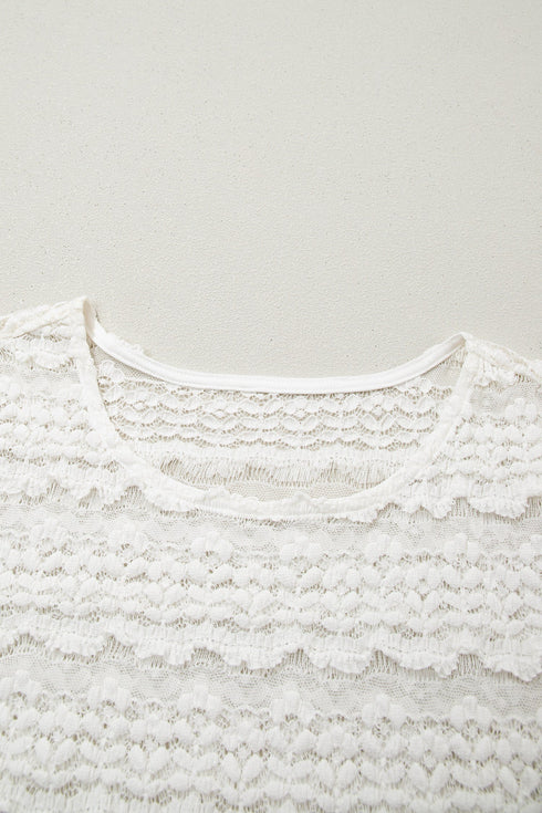 Western Style Sheer Lace Short Sleeve Top