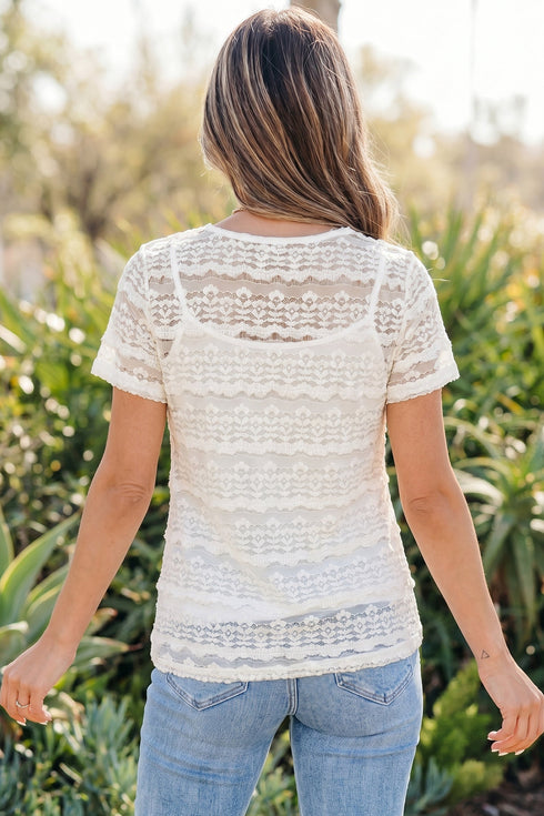 Western Style Sheer Lace Short Sleeve Top