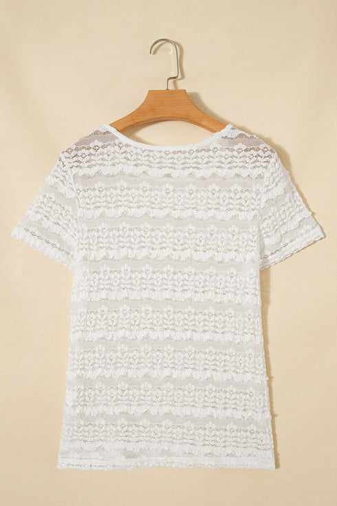 Western Style Sheer Lace Short Sleeve Top