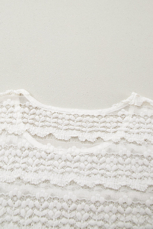 Western Style Sheer Lace Short Sleeve Top