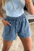 Western Style Smocked Elastic Waist Denim Shorts