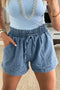 Western Style Smocked Elastic Waist Denim Shorts