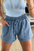 Western Style Smocked Elastic Waist Denim Shorts
