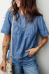 Western Style Solid Denim Pleated Half Button Shirt