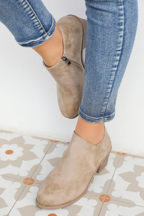 Western Style Tulip Opening Faux Suede Ankle Boots