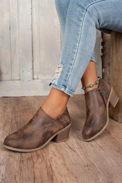 Western Style Tulip Opening Faux Suede Ankle Boots