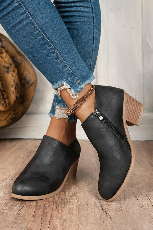 Western Style Tulip Opening Faux Suede Ankle Boots