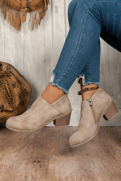 Western Style Tulip Opening Faux Suede Ankle Boots
