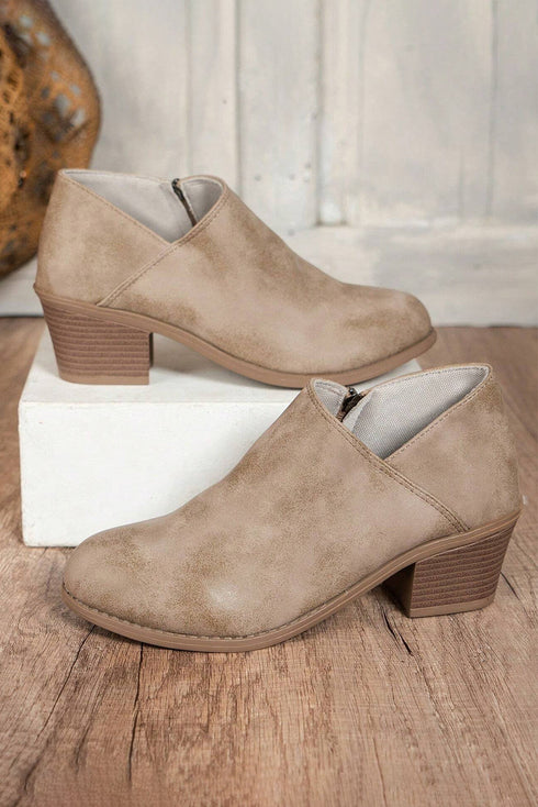 Western Style Tulip Opening Faux Suede Ankle Boots