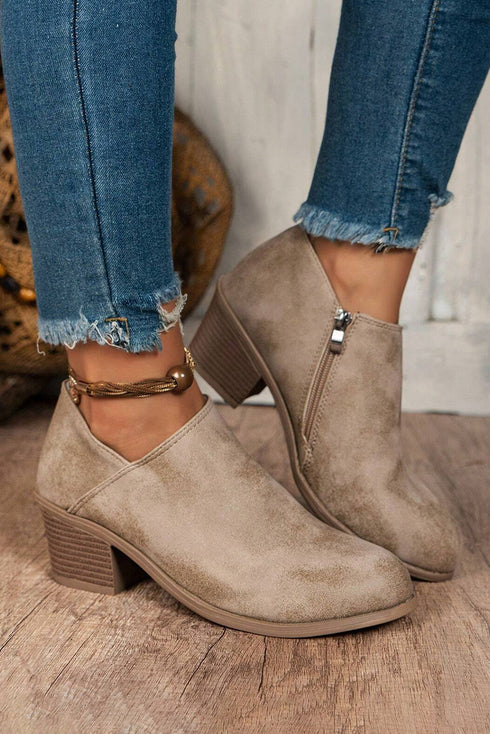 Western Style Tulip Opening Faux Suede Ankle Boots