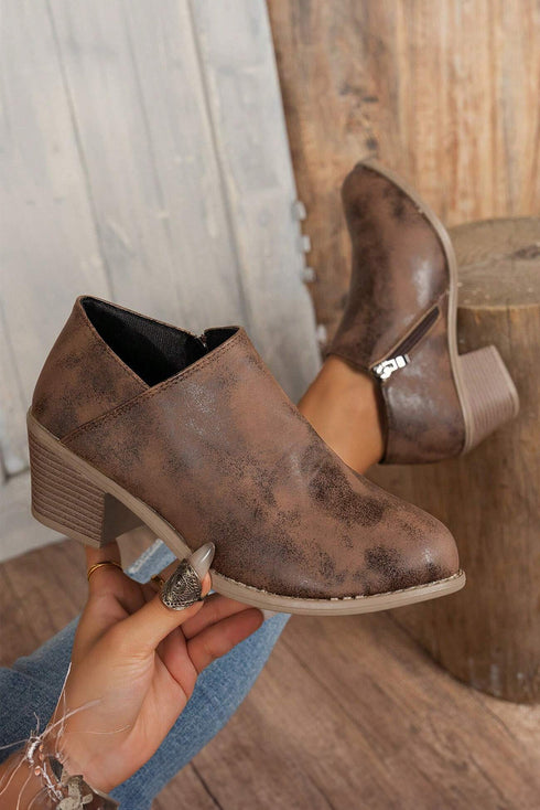 Western Style Tulip Opening Faux Suede Ankle Boots