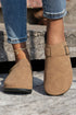 Western Suede Texture Buckle Strap Slip On Clog Slippers