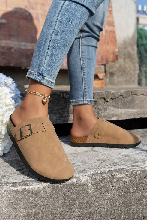 Western Suede Texture Buckle Strap Slip On Clog Slippers
