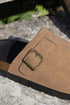 Western Suede Texture Buckle Strap Slip On Clog Slippers