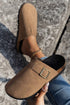 Western Suede Texture Buckle Strap Slip On Clog Slippers
