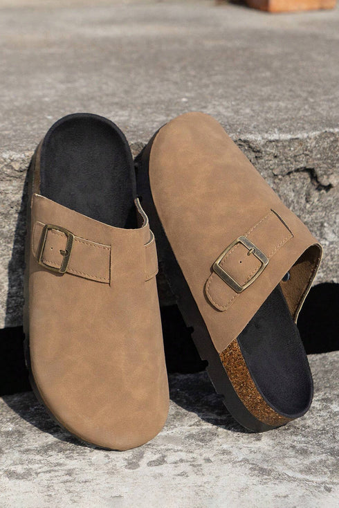 Western Suede Texture Buckle Strap Slip On Clog Slippers