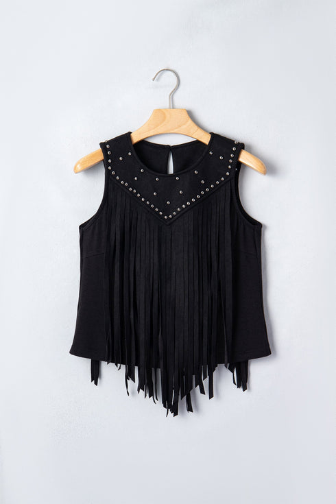 Western Tassel Fringe Rivet Detail Sleeveless Tank Top
