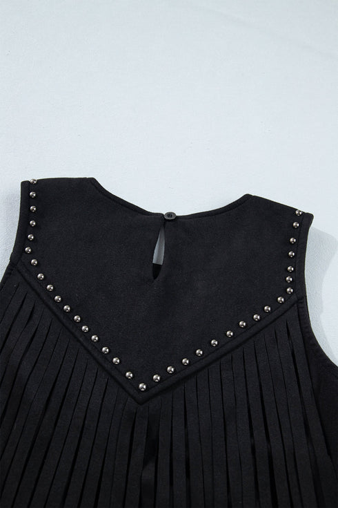 Western Tassel Fringe Rivet Detail Sleeveless Tank Top