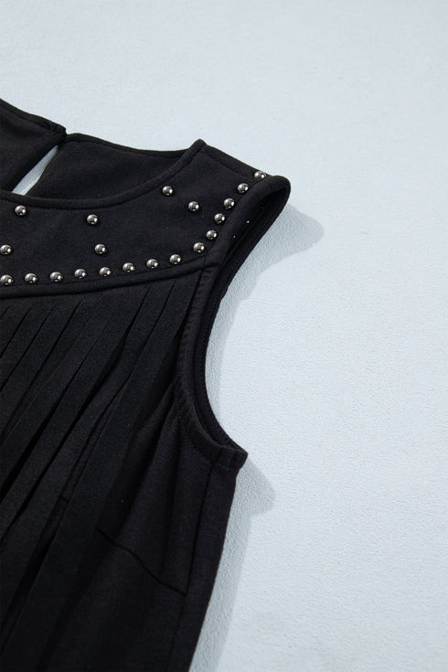 Western Tassel Fringe Rivet Detail Sleeveless Tank Top